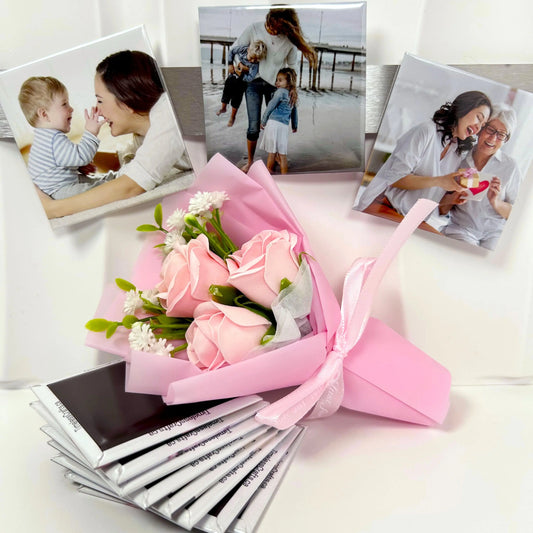 pink flowers for mom gift set