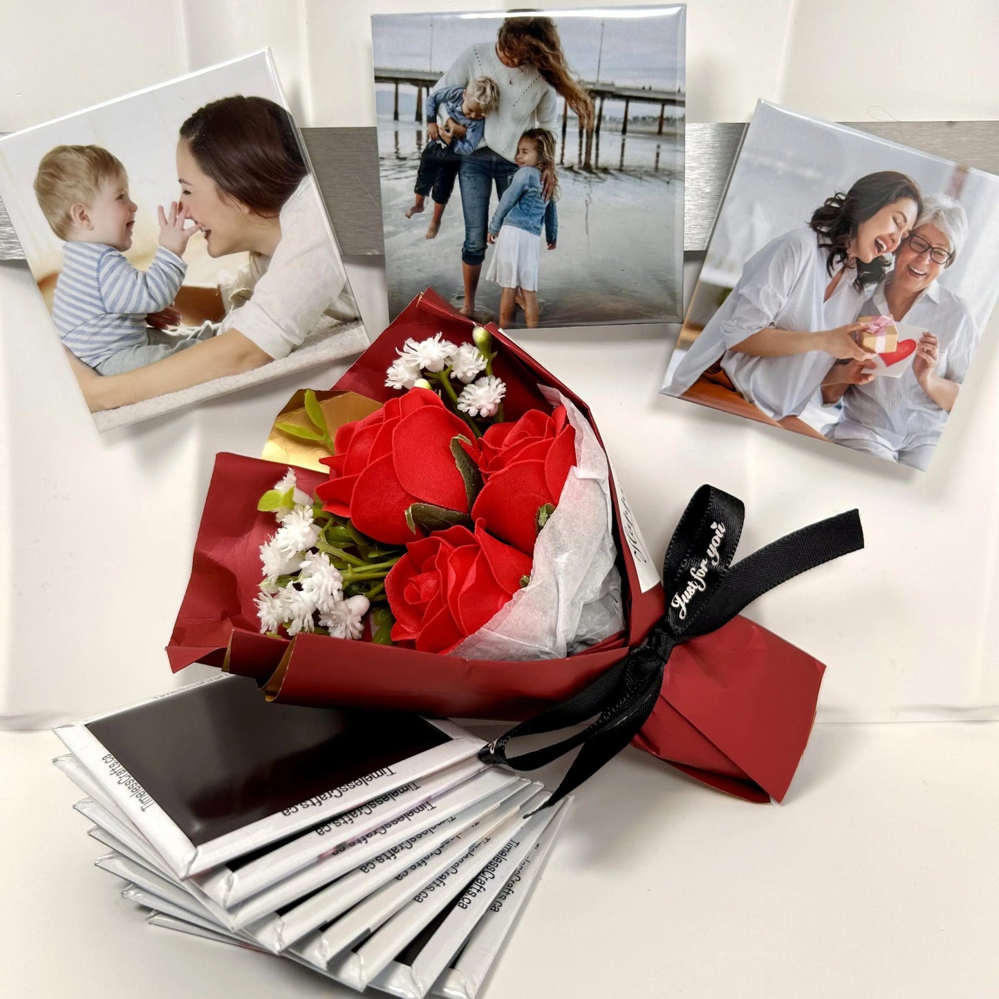 red flowers for mom gift set
