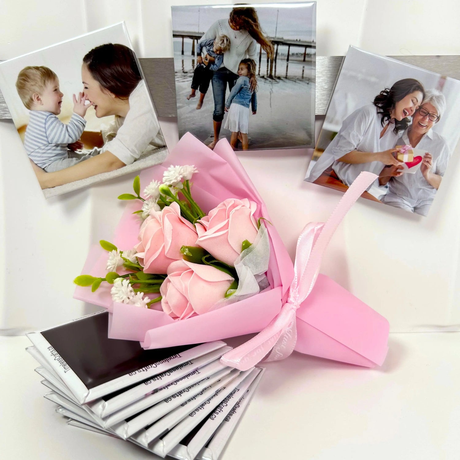 pink flowers for mom gift set